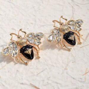 Vintage Luxury Bee Gold Crystal Earrings